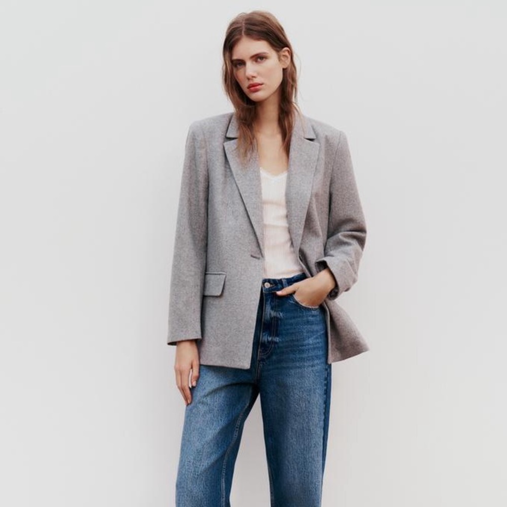 ZARA Herringbone Blazer Gray Marl NWT